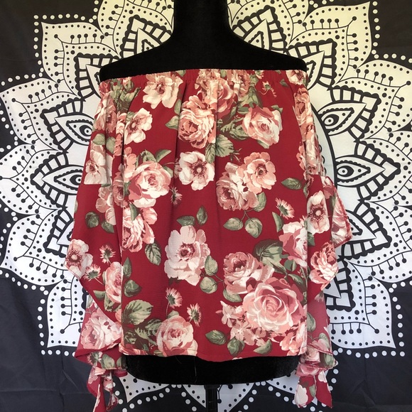 Tops - Floral Off the Shoulder Blouse
